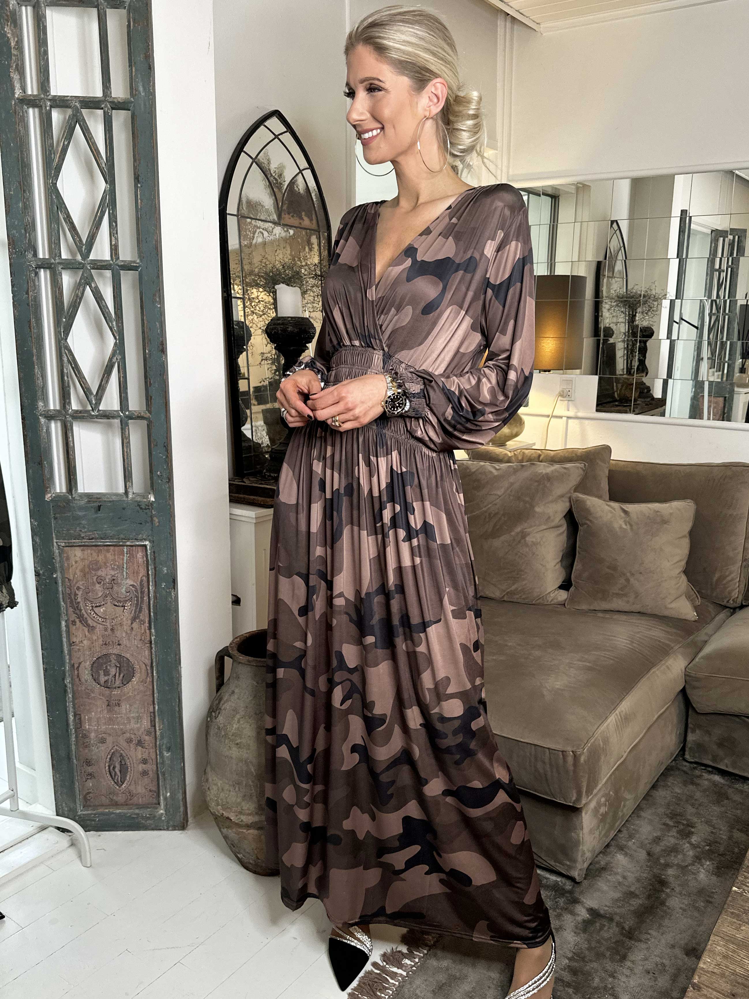 Pams Camo L/S - Elastisk kjole i camouflageprint